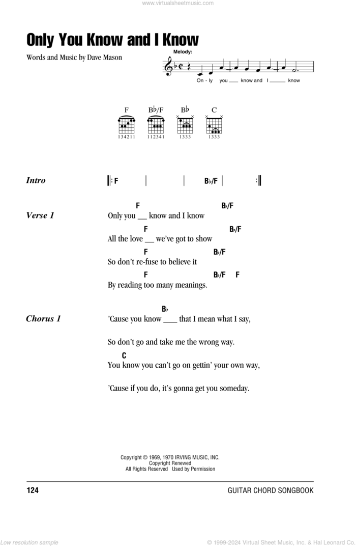 Only You Know And I Know sheet music for guitar (chords) by Dave Mason, Delaney & Bonnie and Eric Clapton, intermediate skill level