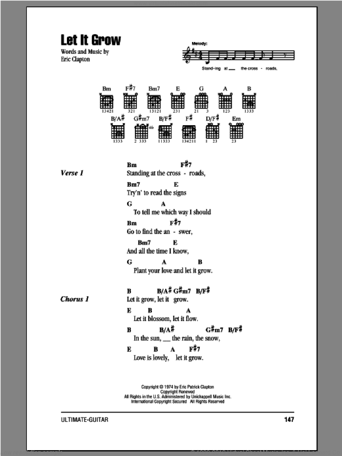 Let It Grow sheet music for guitar (chords) by Eric Clapton, intermediate skill level