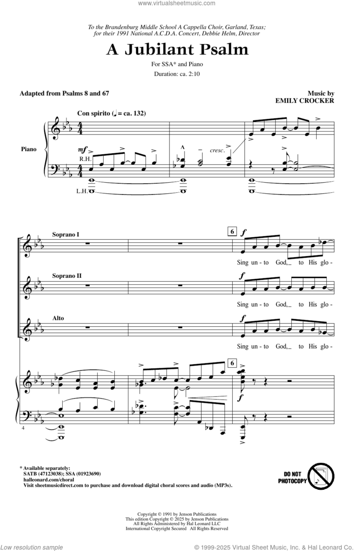 A Jubilant Psalm sheet music for choir (SSA: soprano, alto) by Emily Crocker, intermediate skill level