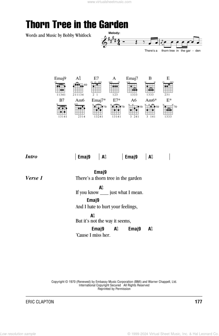 Thorn Tree In The Garden sheet music for guitar (chords) by Eric Clapton, Derek And The Dominos and Bobby Whitlock, intermediate skill level