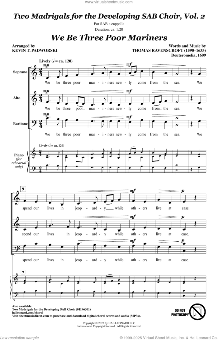 Two Madrigals for the Developing SAB Choir, Vol. 2 sheet music for choir (SAB: soprano, alto, bass) by Thomas Ravenscroft and Kevin Padworski, intermediate skill level