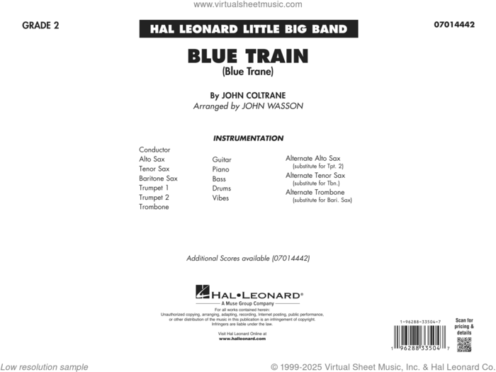 Blue Train (Blue Trane) (arr. John Wasson) (COMPLETE) sheet music for jazz band by John Coltrane and John Wasson, intermediate skill level