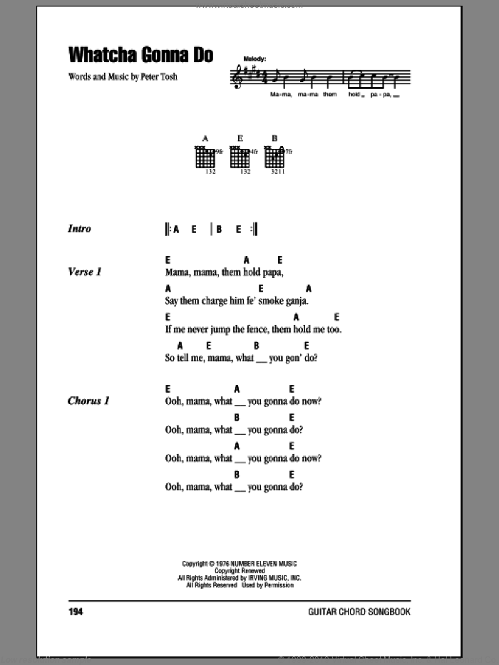 Whatcha Gonna Do sheet music for guitar (chords) by Eric Clapton and Peter Tosh, intermediate skill level