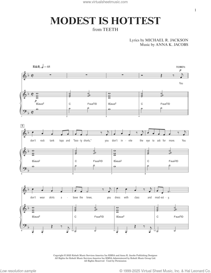 Modest Is Hottest (from Teeth) sheet music for voice and piano by Michael R. Jackson, Anna K. Jacobs and Anna K. Jacobs and Michael R. Jackson, intermediate skill level