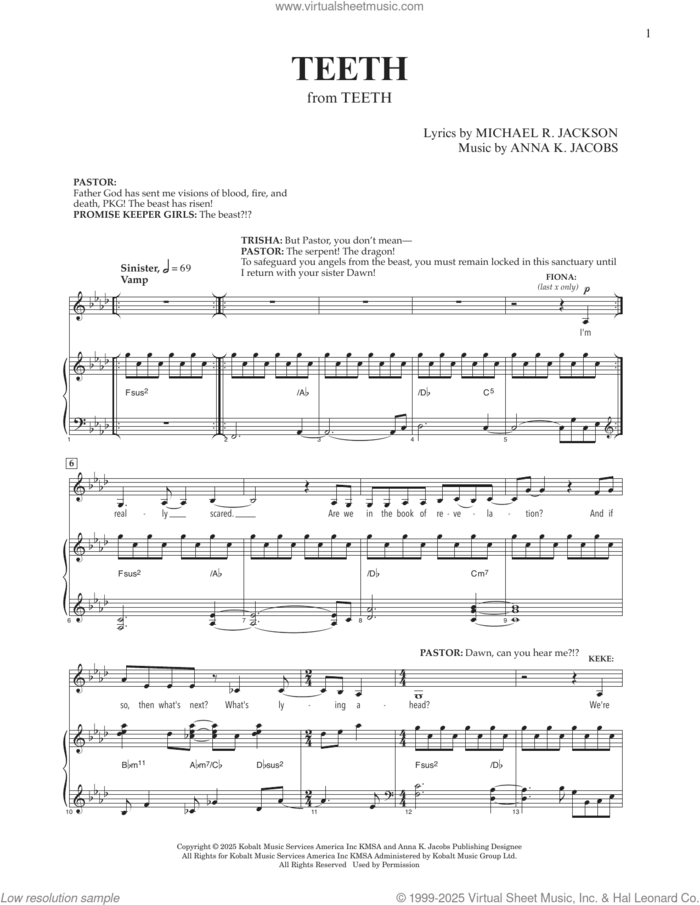Teeth (from Teeth) sheet music for voice and piano by Michael R. Jackson, Anna K. Jacobs and Anna K. Jacobs and Michael R. Jackson, intermediate skill level