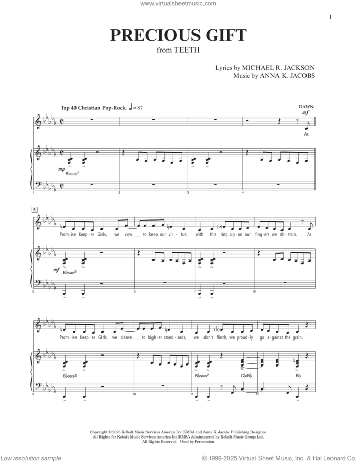 Precious Gift (from Teeth) sheet music for voice and piano by Michael R. Jackson, Anna K. Jacobs and Anna K. Jacobs and Michael R. Jackson, intermediate skill level