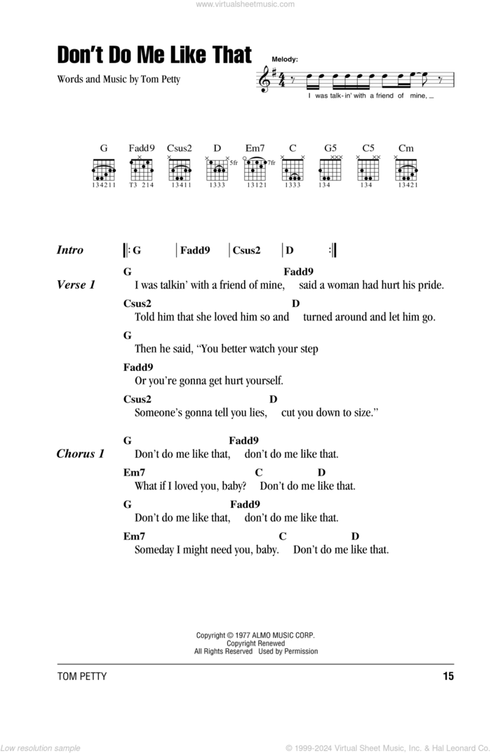 Don't Do Me Like That sheet music for guitar (chords) by Tom Petty And The Heartbreakers and Tom Petty, intermediate skill level