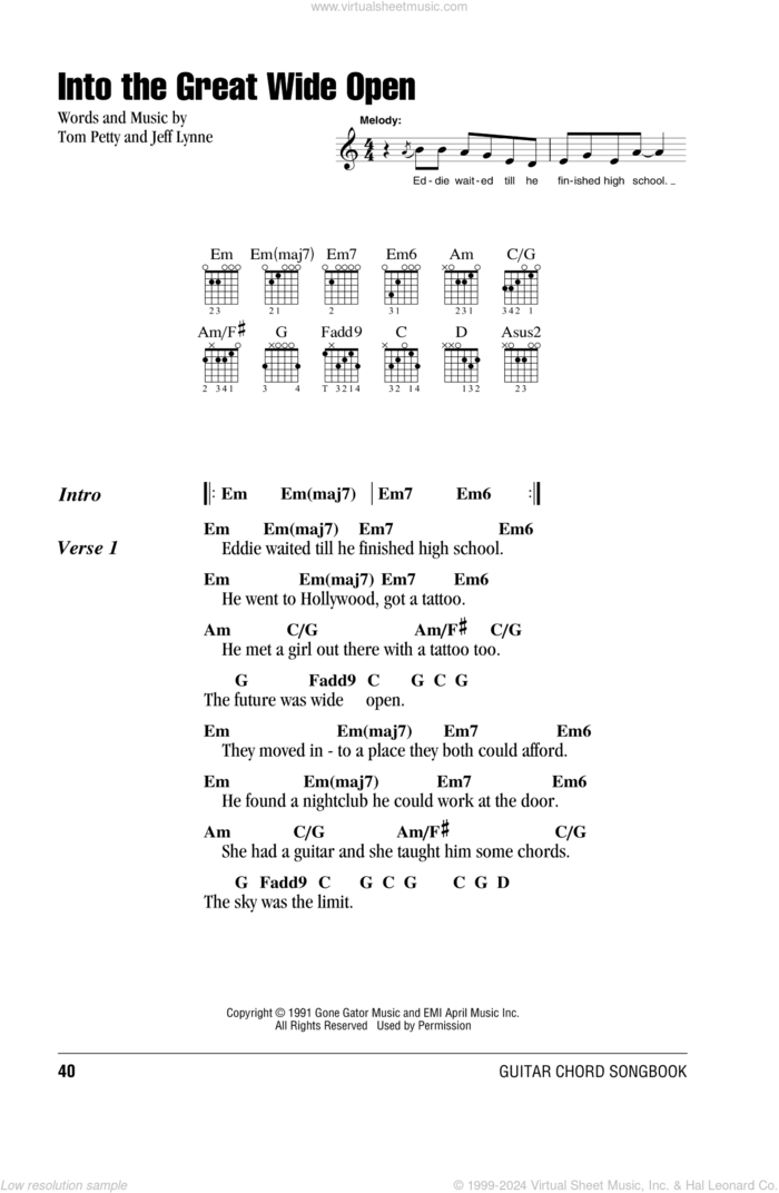 Into The Great Wide Open sheet music for guitar (chords) by Tom Petty And The Heartbreakers, Jeff Lynne and Tom Petty, intermediate skill level