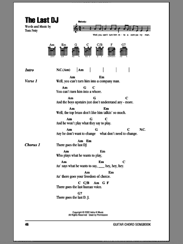 The Last DJ sheet music for guitar (chords) by Tom Petty And The Heartbreakers and Tom Petty, intermediate skill level