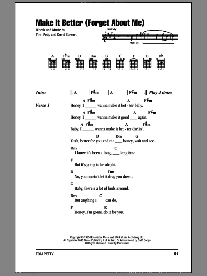 Make It Better (Forget About Me) sheet music for guitar (chords) by Tom Petty And The Heartbreakers, Dave Stewart and Tom Petty, intermediate skill level