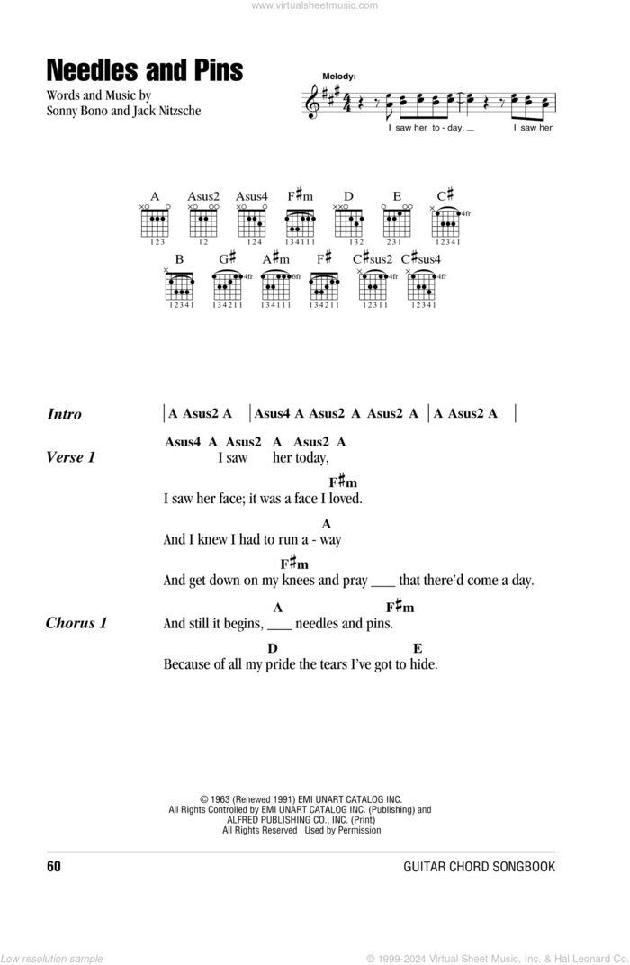 Needles And Pins sheet music for guitar (chords) by Tom Petty And The Heartbreakers, Tom Petty, Jack Nitzsche and Sonny Bono, intermediate skill level