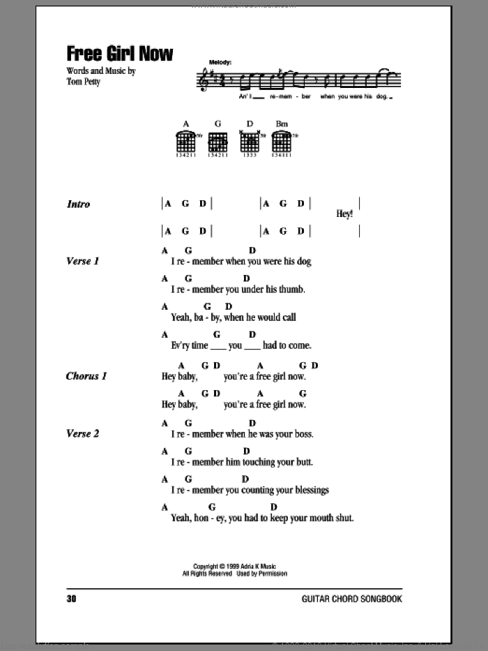 Free Girl Now sheet music for guitar (chords) by Tom Petty And The Heartbreakers and Tom Petty, intermediate skill level