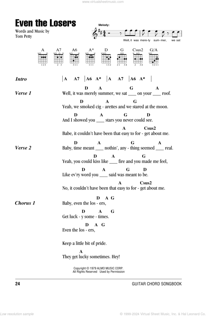 Even The Losers sheet music for guitar (chords) by Tom Petty And The Heartbreakers and Tom Petty, intermediate skill level