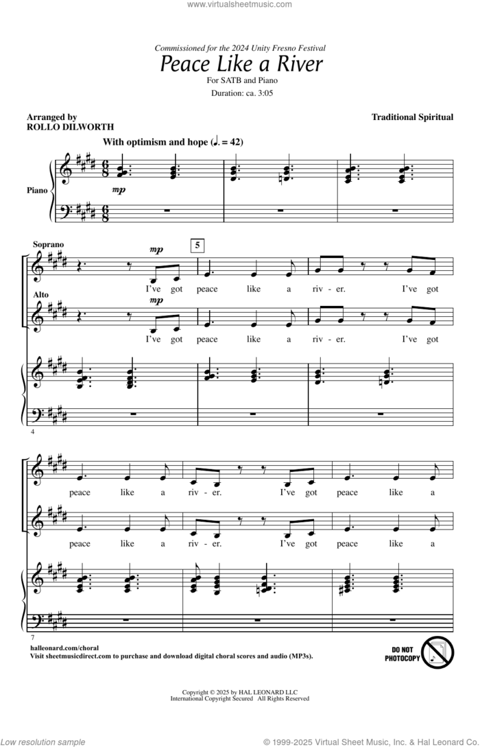 Peace Like A River (arr. Rollo Dilworth) sheet music for choir (SATB: soprano, alto, tenor, bass)  and Rollo Dilworth, intermediate skill level