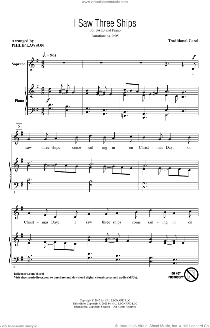 I Saw Three Ships (arr. Philip Lawson) sheet music for choir (SATB: soprano, alto, tenor, bass)  and Philip Lawson, intermediate skill level