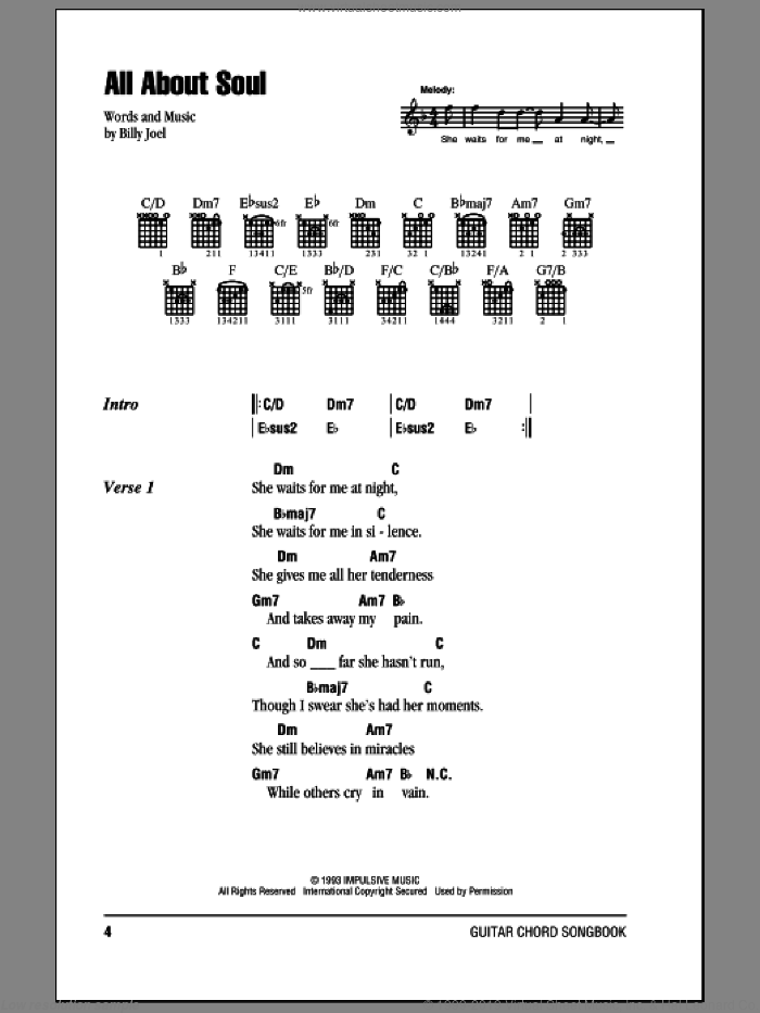 All About Soul sheet music for guitar (chords) by Billy Joel, intermediate skill level