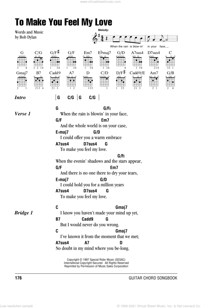 To Make You Feel My Love sheet music for guitar (chords) by Billy Joel and Bob Dylan, intermediate skill level