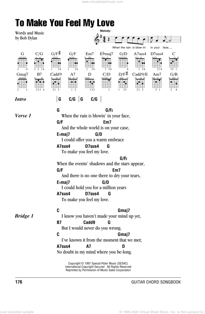 To Make You Feel My Love sheet music for guitar (chords) by Billy Joel and Bob Dylan, intermediate skill level