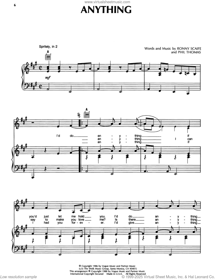 Anything sheet music for voice, piano or guitar by Randy Travis, intermediate skill level