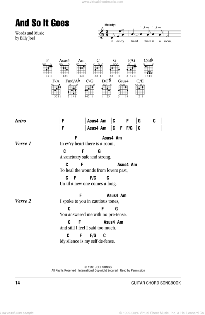 And So It Goes sheet music for guitar (chords) by Billy Joel, intermediate skill level