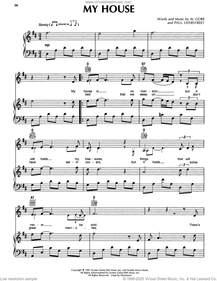 My House sheet music for voice, piano or guitar by Randy Travis, Al Gore and Paul Overstreet, intermediate skill level