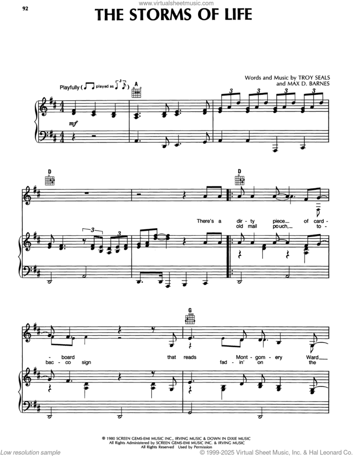 The Storms Of Life sheet music for voice, piano or guitar by Randy Travis, Max Barnes and Troy Seals, intermediate skill level
