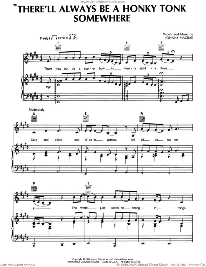 There'll Always Be A Honky Tonk Somewhere sheet music for voice, piano or guitar by Randy Travis, intermediate skill level
