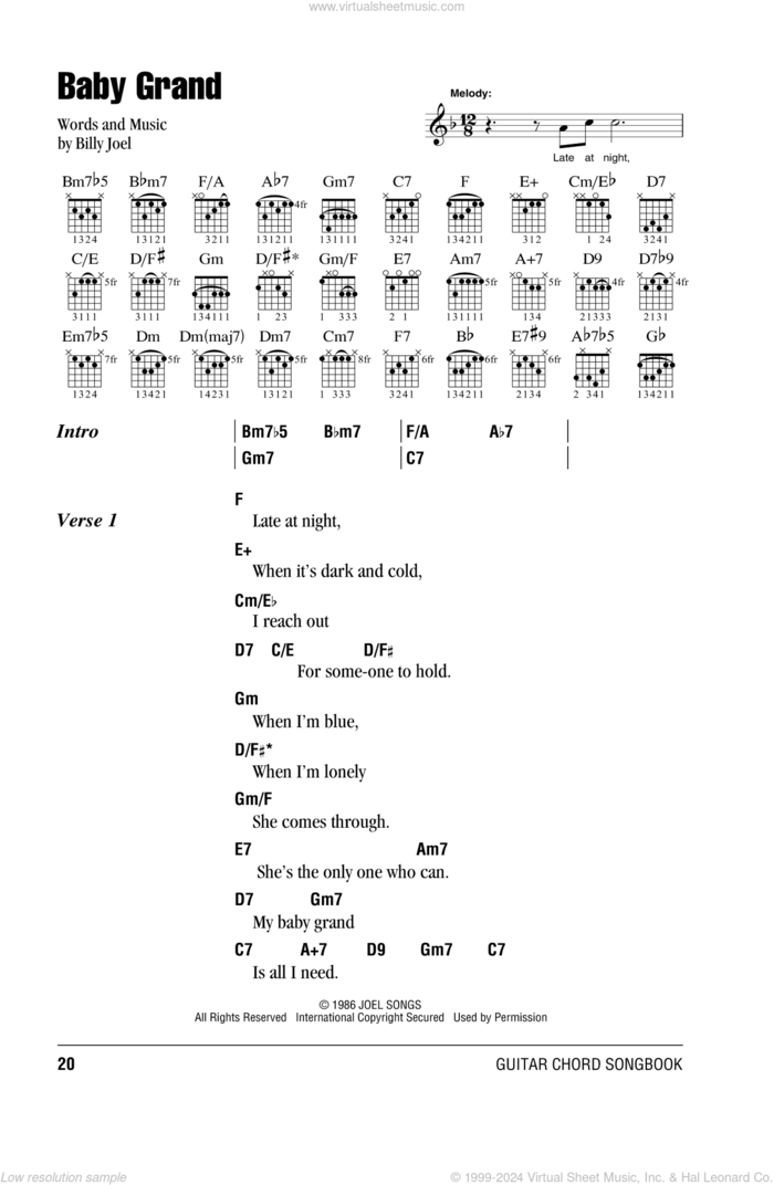 Baby Grand sheet music for guitar (chords) by Billy Joel, intermediate skill level