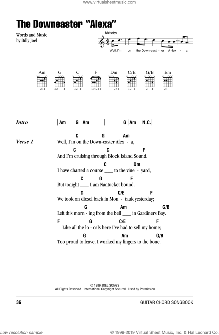 The Downeaster 'Alexa' sheet music for guitar (chords) by Billy Joel, intermediate skill level