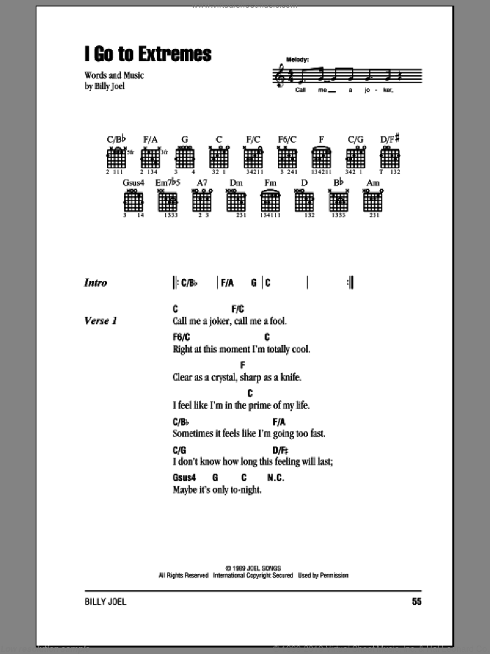 I Go To Extremes sheet music for guitar (chords) by Billy Joel, intermediate skill level