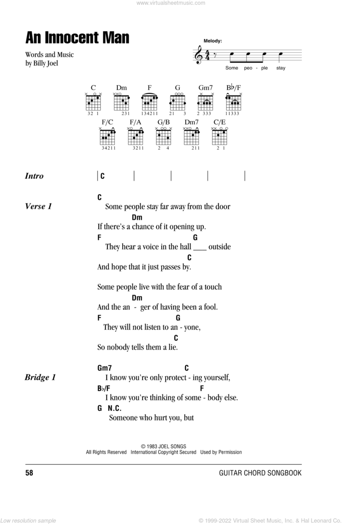 An Innocent Man sheet music for guitar (chords) by Billy Joel, intermediate skill level