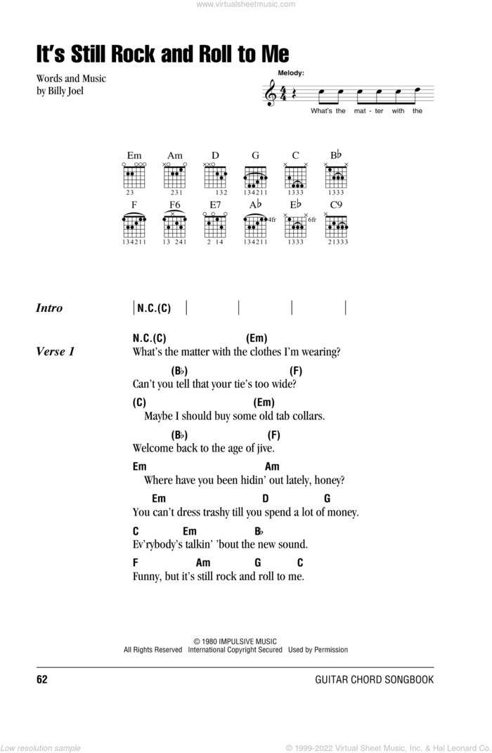 It's Still Rock And Roll To Me sheet music for guitar (chords) by Billy Joel, intermediate skill level