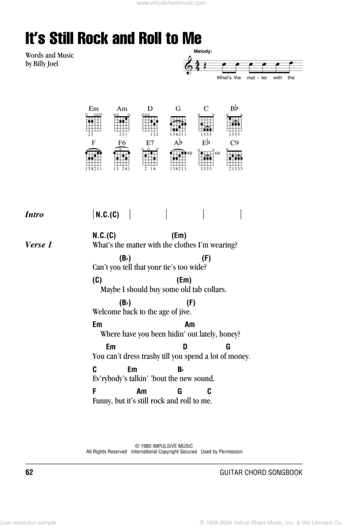 It's Still Rock And Roll To Me sheet music for guitar (chords) by Billy Joel, intermediate skill level