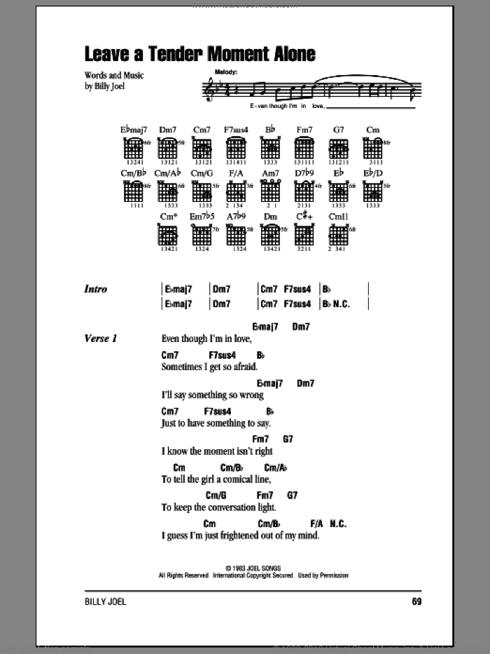 Leave A Tender Moment Alone sheet music for guitar (chords) by Billy Joel, intermediate skill level