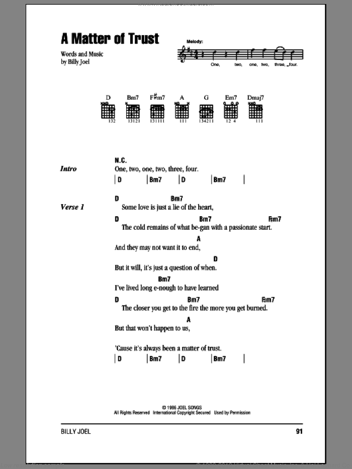 A Matter Of Trust sheet music for guitar (chords) by Billy Joel, intermediate skill level