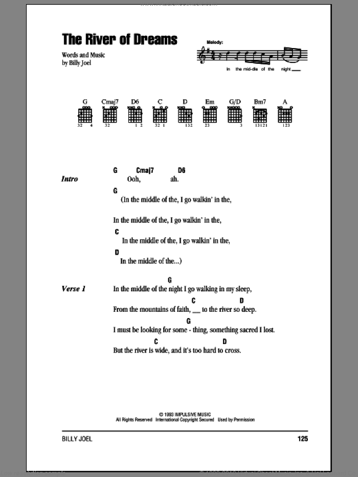 The River Of Dreams sheet music for guitar (chords) by Billy Joel, intermediate skill level