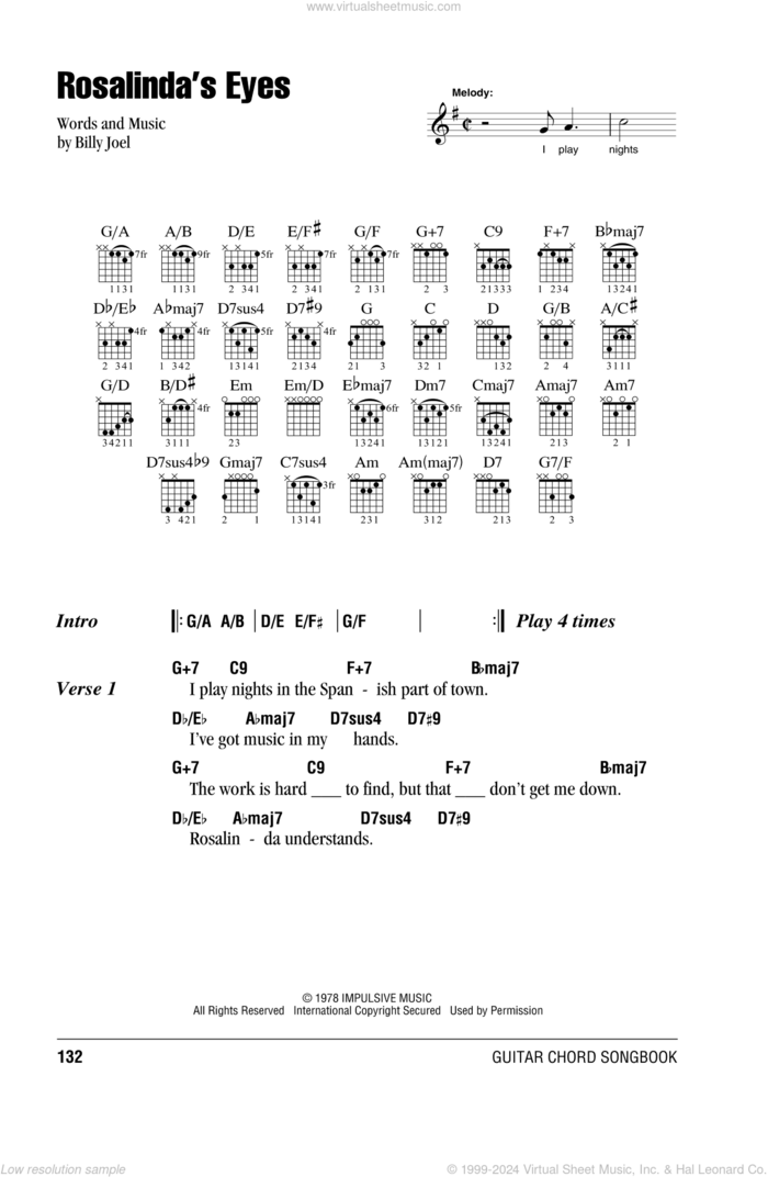 Rosalinda's Eyes sheet music for guitar (chords) by Billy Joel, intermediate skill level