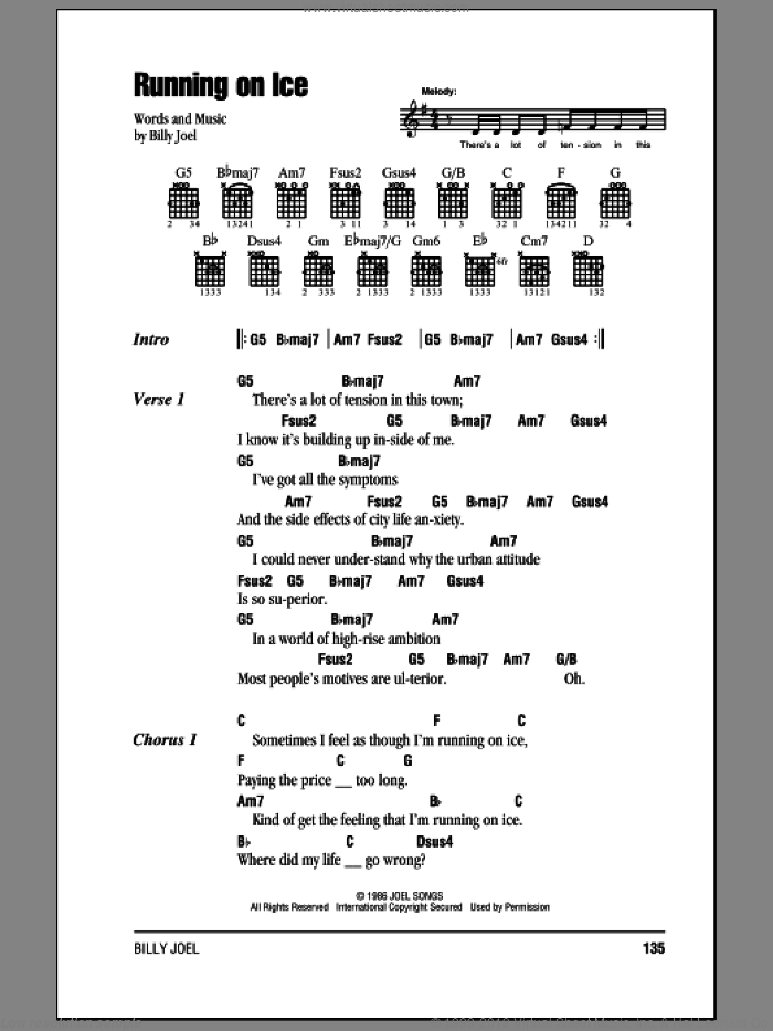 Running On Ice sheet music for guitar (chords) by Billy Joel, intermediate skill level