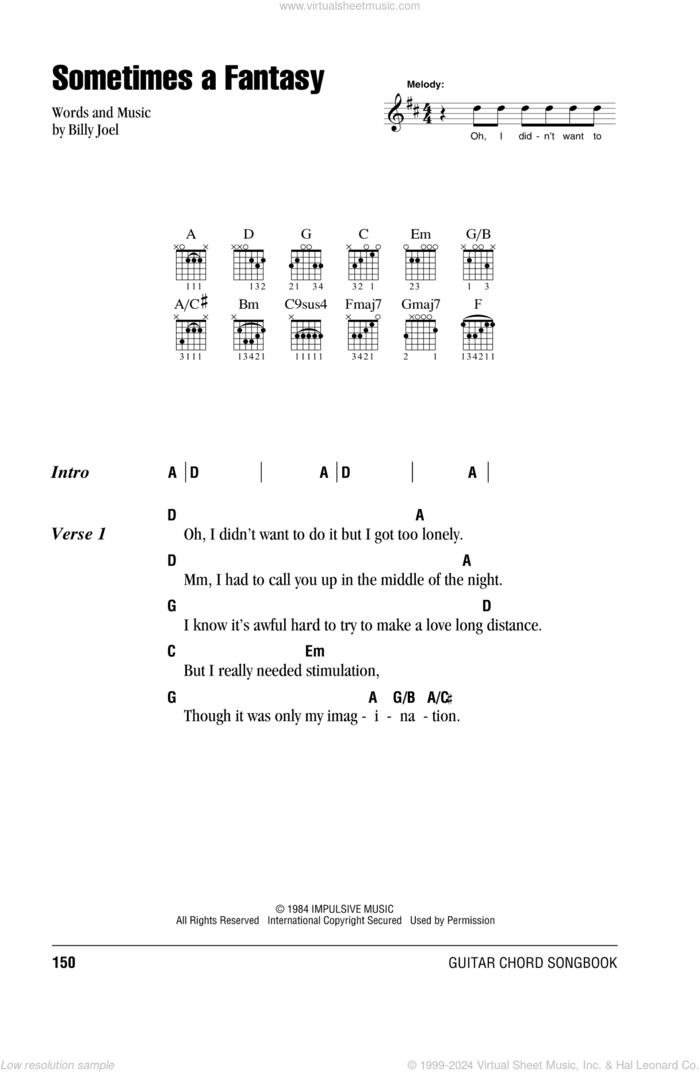 Sometimes A Fantasy sheet music for guitar (chords) by Billy Joel, intermediate skill level