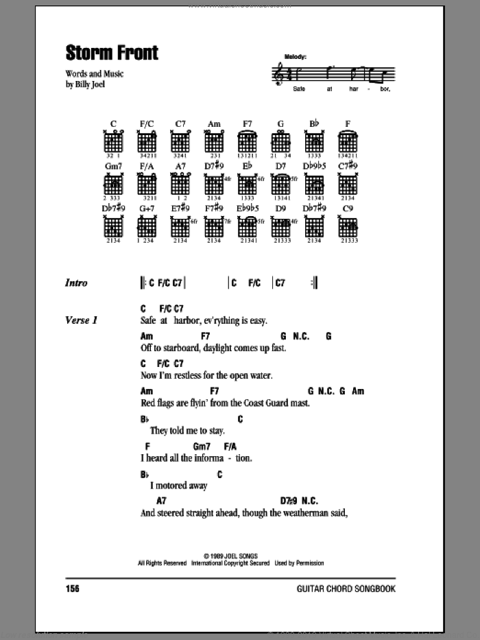 Storm Front sheet music for guitar (chords) by Billy Joel, intermediate skill level