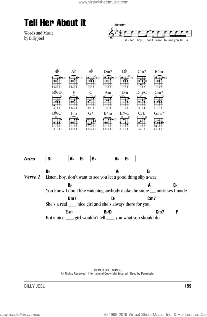 Tell Her About It sheet music for guitar (chords) by Billy Joel, intermediate skill level