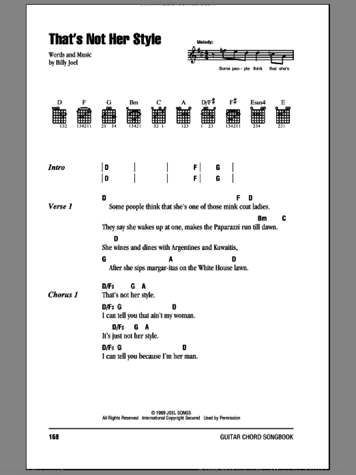 That's Not Her Style sheet music for guitar (chords) by Billy Joel, intermediate skill level