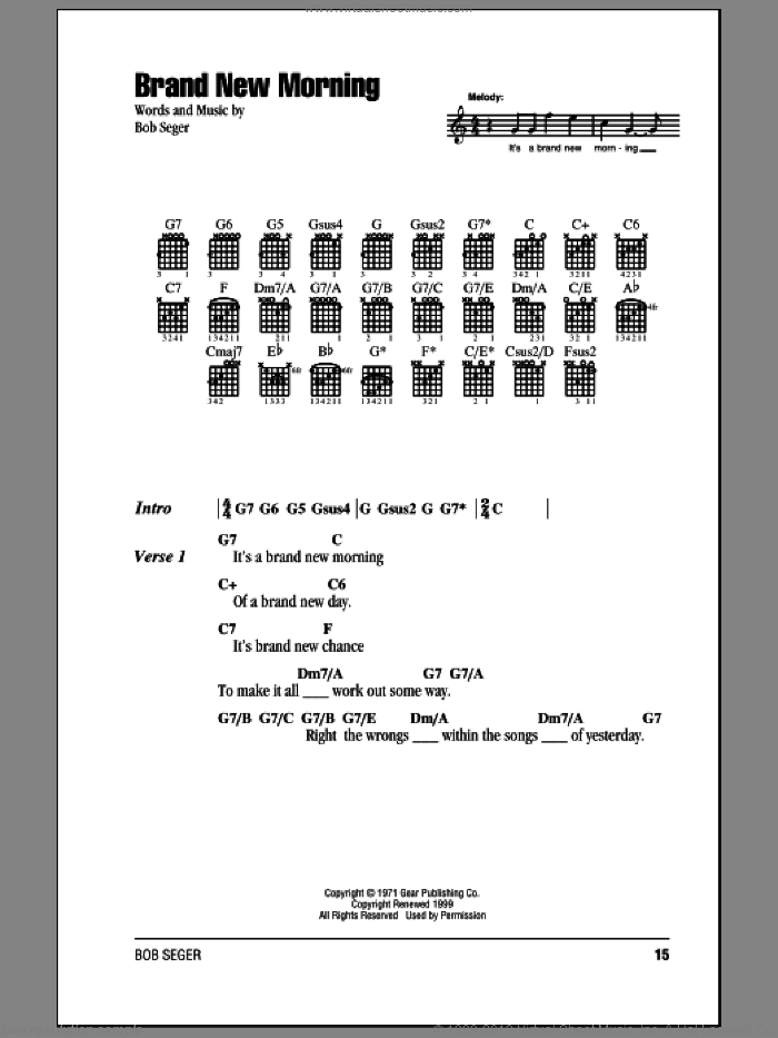 Brand New Morning sheet music for guitar (chords) by Bob Seger, intermediate skill level