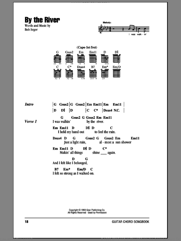 By The River sheet music for guitar (chords) by Bob Seger, intermediate skill level