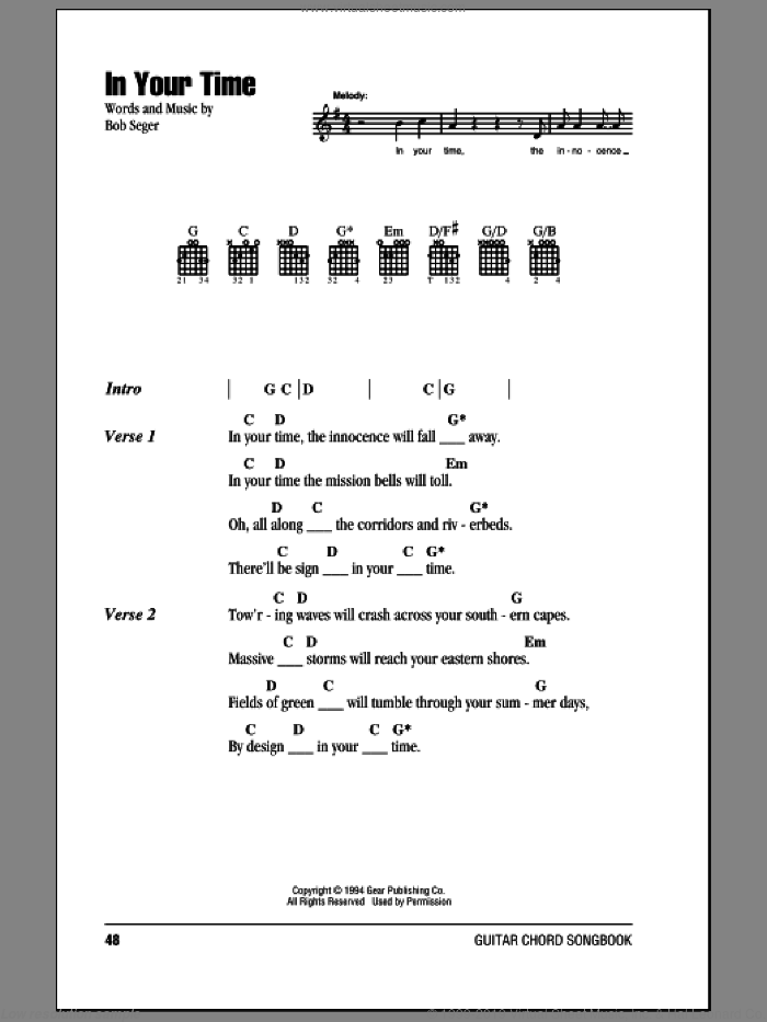In Your Time sheet music for guitar (chords) by Bob Seger, intermediate skill level