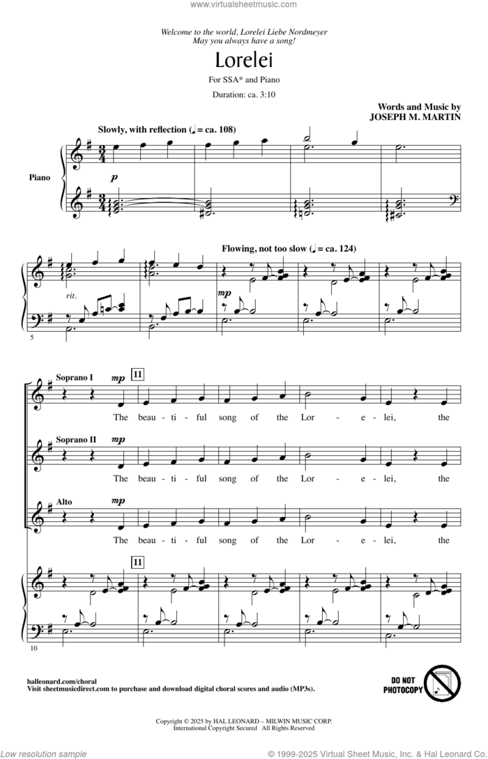Lorelei sheet music for choir (SSA: soprano, alto) by Joseph M. Martin, intermediate skill level