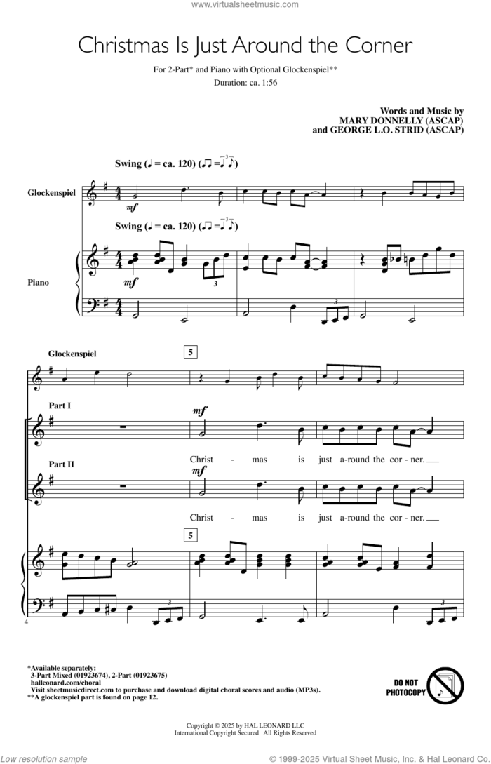 Christmas Is Just Around The Corner sheet music for choir (2-Part) by Mary Donnelly, George L.O. Strid and Mary Donnelly & George L.O. Strid, intermediate duet