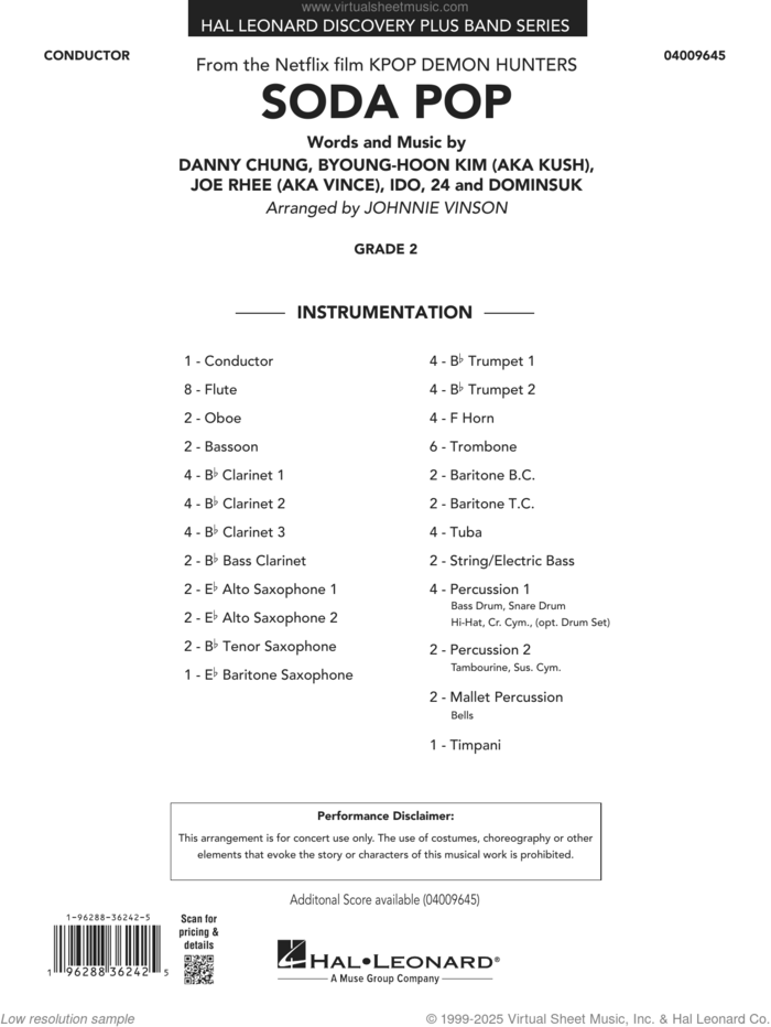 Soda Pop (from KPop Demon Hunters) (arr. Johnnie Vinson) (COMPLETE) sheet music for concert band by Johnnie Vinson, 24, Danny Chung, Dominsuk, Ido, Kush (aka Byoung-hoon Kim), Saja Boys and Vince (aka Joe Rhee), intermediate skill level