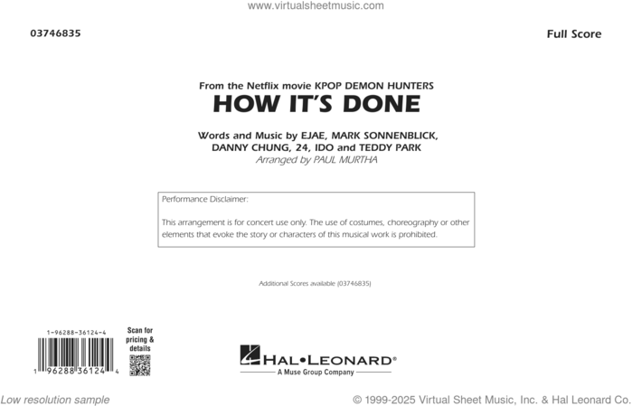 How It's Done (from KPop Demon Hunters) (arr. Paul Murtha) (COMPLETE) sheet music for marching band by Paul Murtha, Danny Chung, Ejae (Aka Kim Eun-Jae), Huntr/x (Ejae, Audrey Nuna and Rei Ami), Mark Sonnenblick and Teddy Park (Aka Park Hong-Jun), intermediate skill level