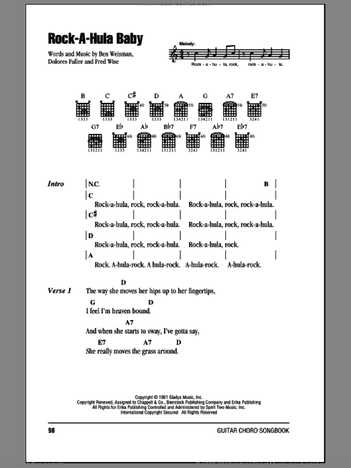 Rock-A-Hula Baby sheet music for guitar (chords) by Elvis Presley, Ben Weisman, Dolores Fuller and Fred Wise, intermediate skill level